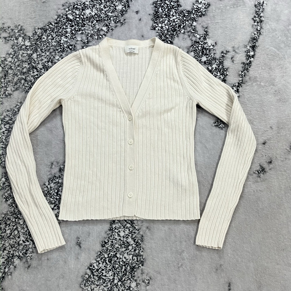 Wilfred Aritzia Merino Wool Cotton Ribbed Cardigan Sweater Cream Size Small